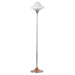 1970 Vintage Floor Lamp with White Opaline and Chrome & Brass Structure