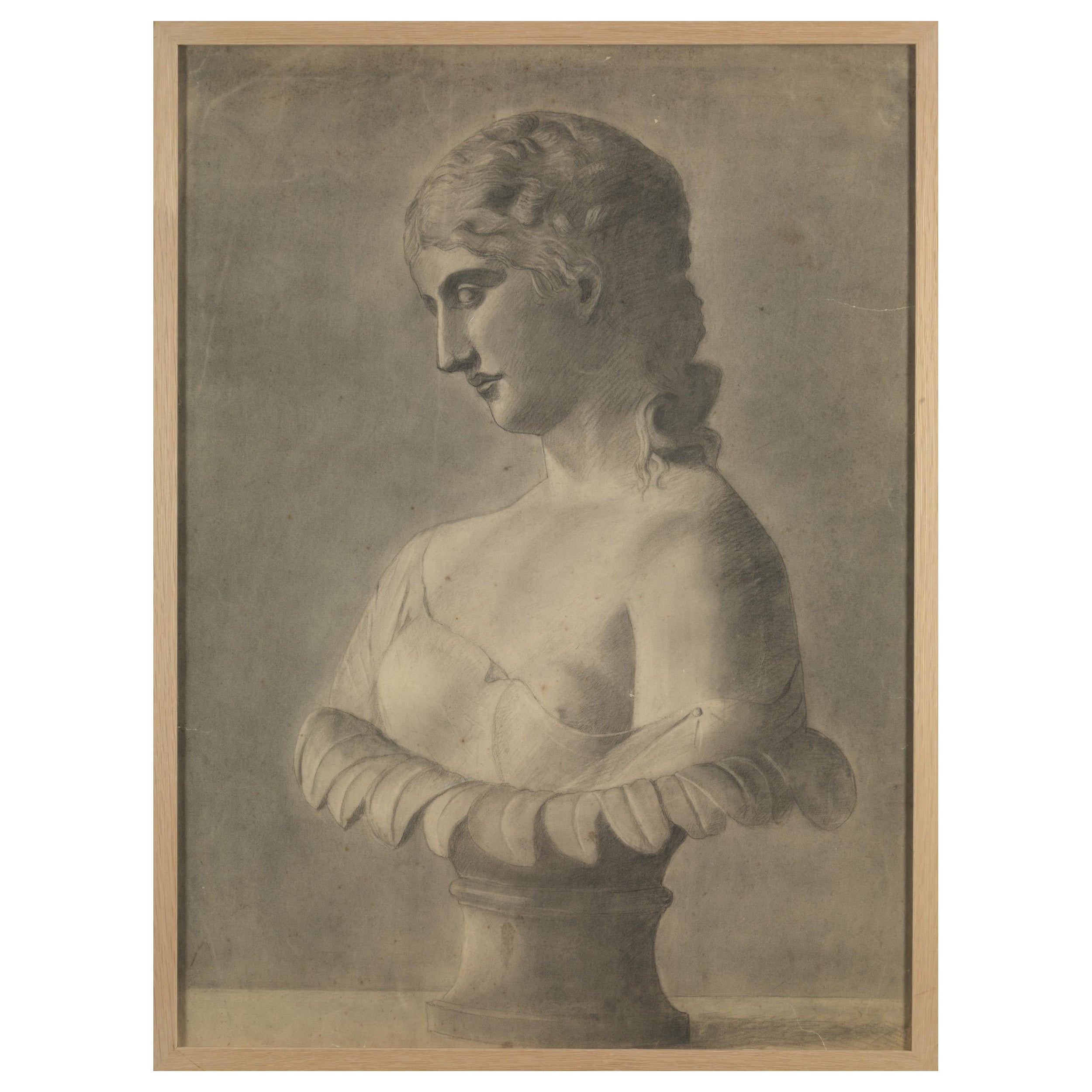 19th C, Academy Student Drawing, Pencil on Paper For Sale