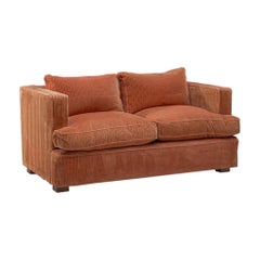Minimalist Art Deco Two-Seat Sofa in Orange Structured Fabric
