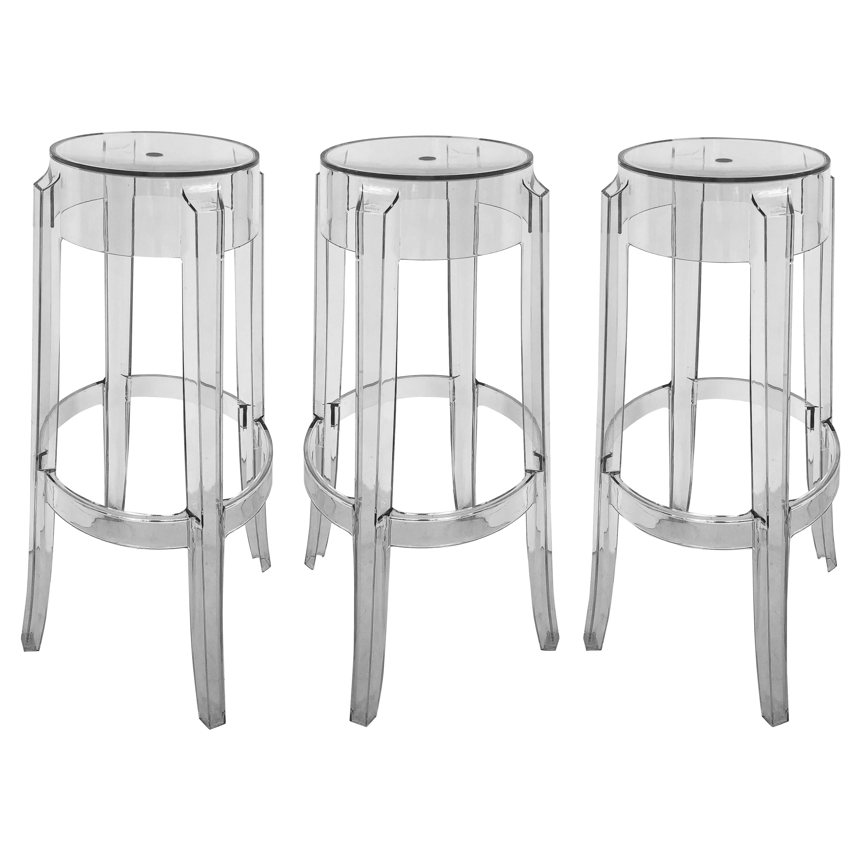 Kartell Charles Ghost Bar Stools by Philippe Starck, Italy, Set of 3