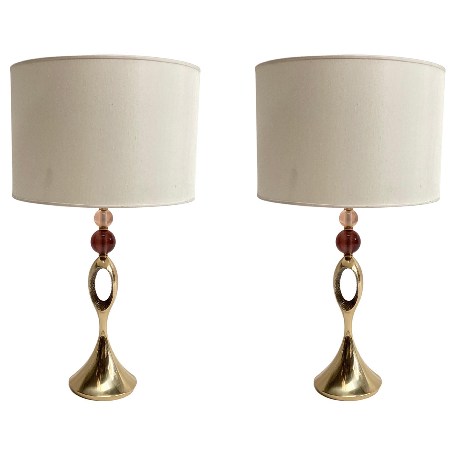 1980's Pair of Bronze Lampes Attributed to Angelo Brotto For Sale