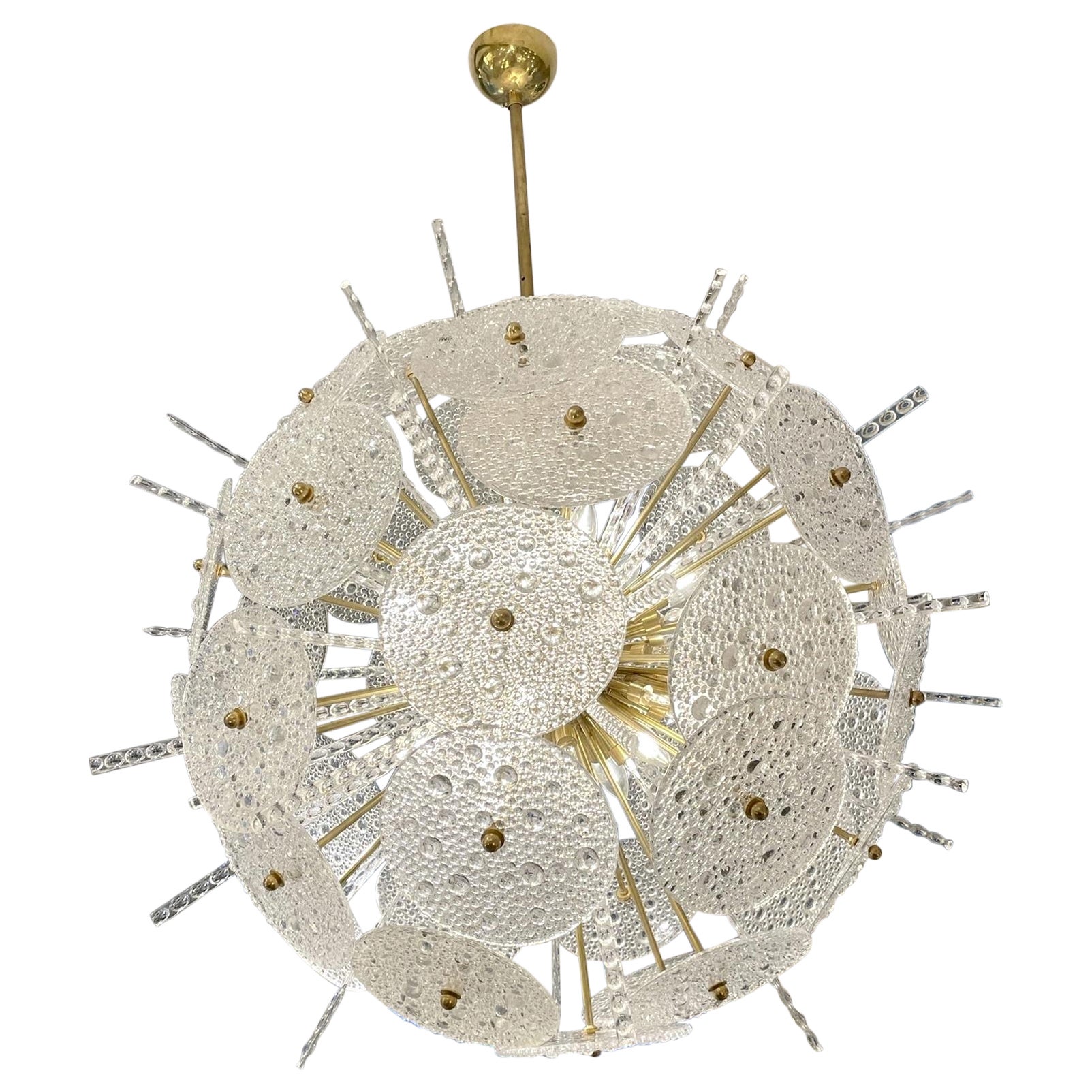 Large Round Chandelier in Murano Glass and Brass For Sale
