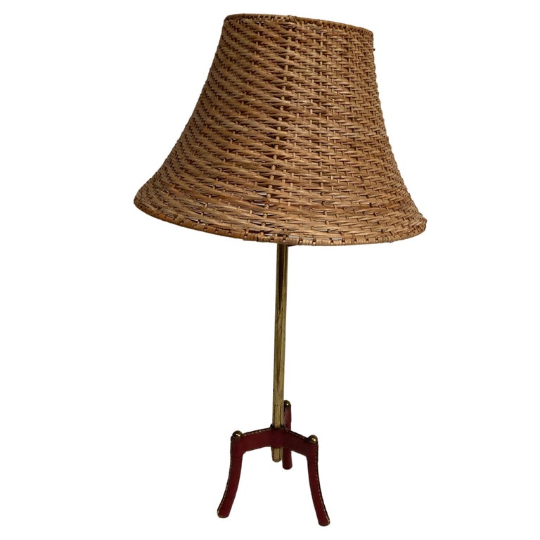 1950's Stitched Leather Lamp by Jacques Adnet For Sale