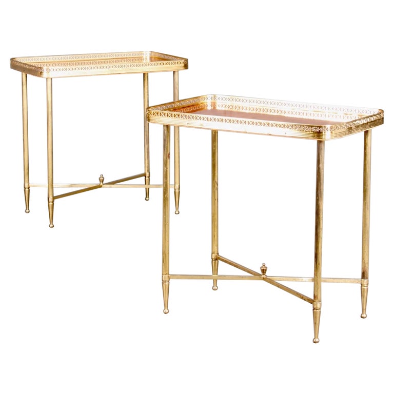 Pair of Brass and Wood Side Table For Sale at 1stDibs