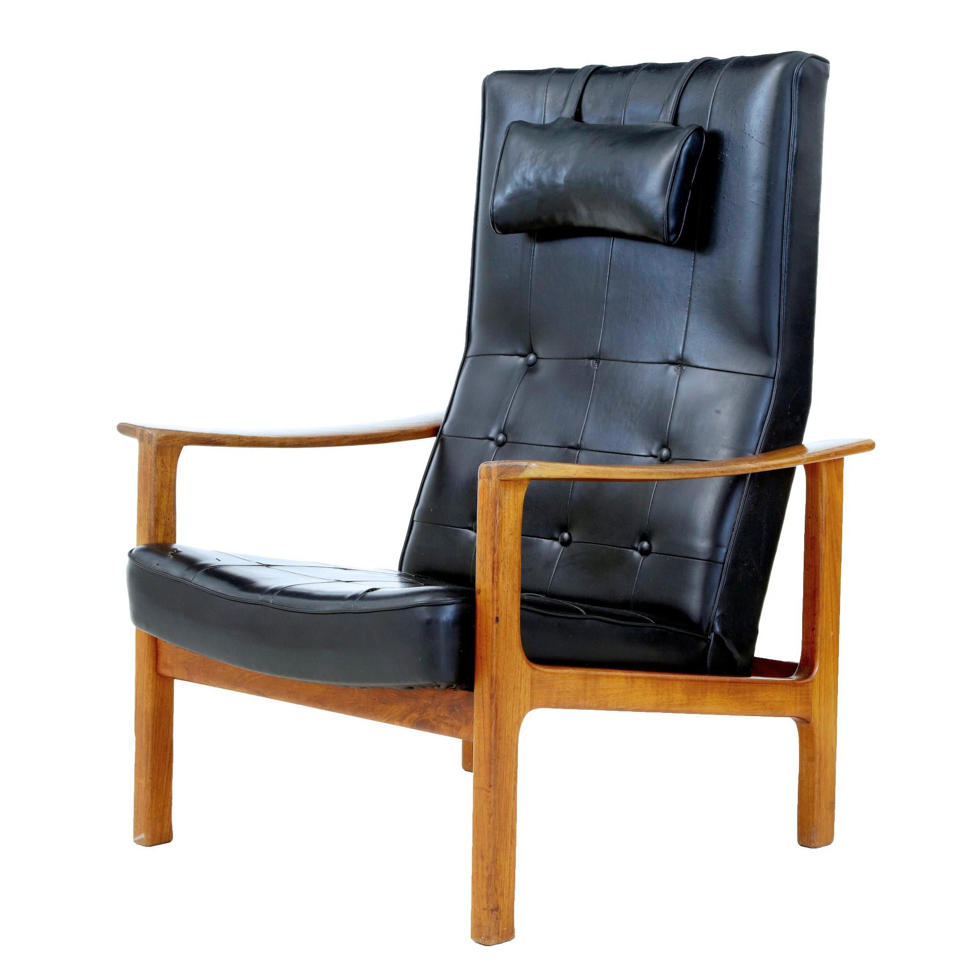 Contemporary Modern Bjork Lafer Black Leather Recliner Reclining