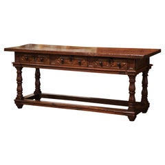 18th Century French Louis XIII Carved Chestnut Console Sofa Table with Drawers