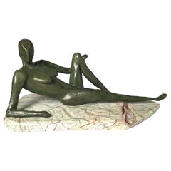 Vintage Mid Century Cubist Sculpture, Reclining Woman