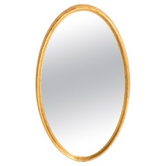 Vintage Big Oval Gold Decorative Wood Mirror, Italy, 1960s