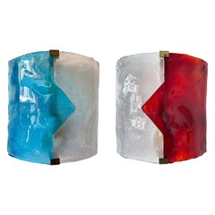 Pair of Blue and Red Murano Glass Arrow Sconces by Mazzega. Itay, 1970s