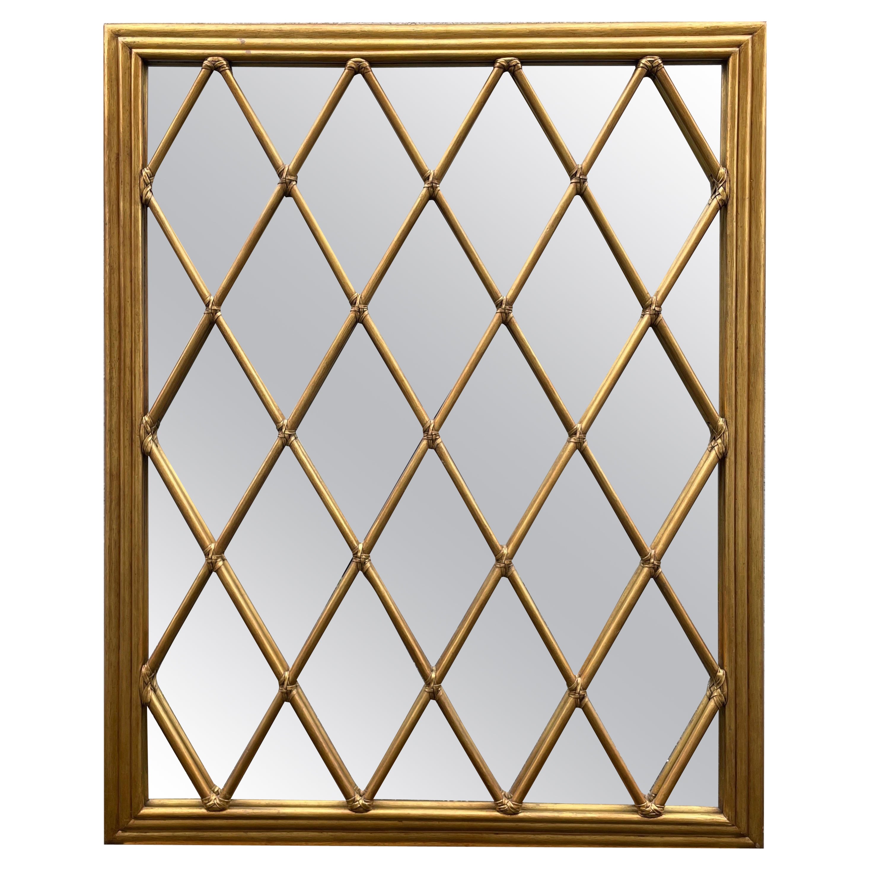 Vintage Gilded Rattan Harlequin Mirror by Mc Guire For Sale