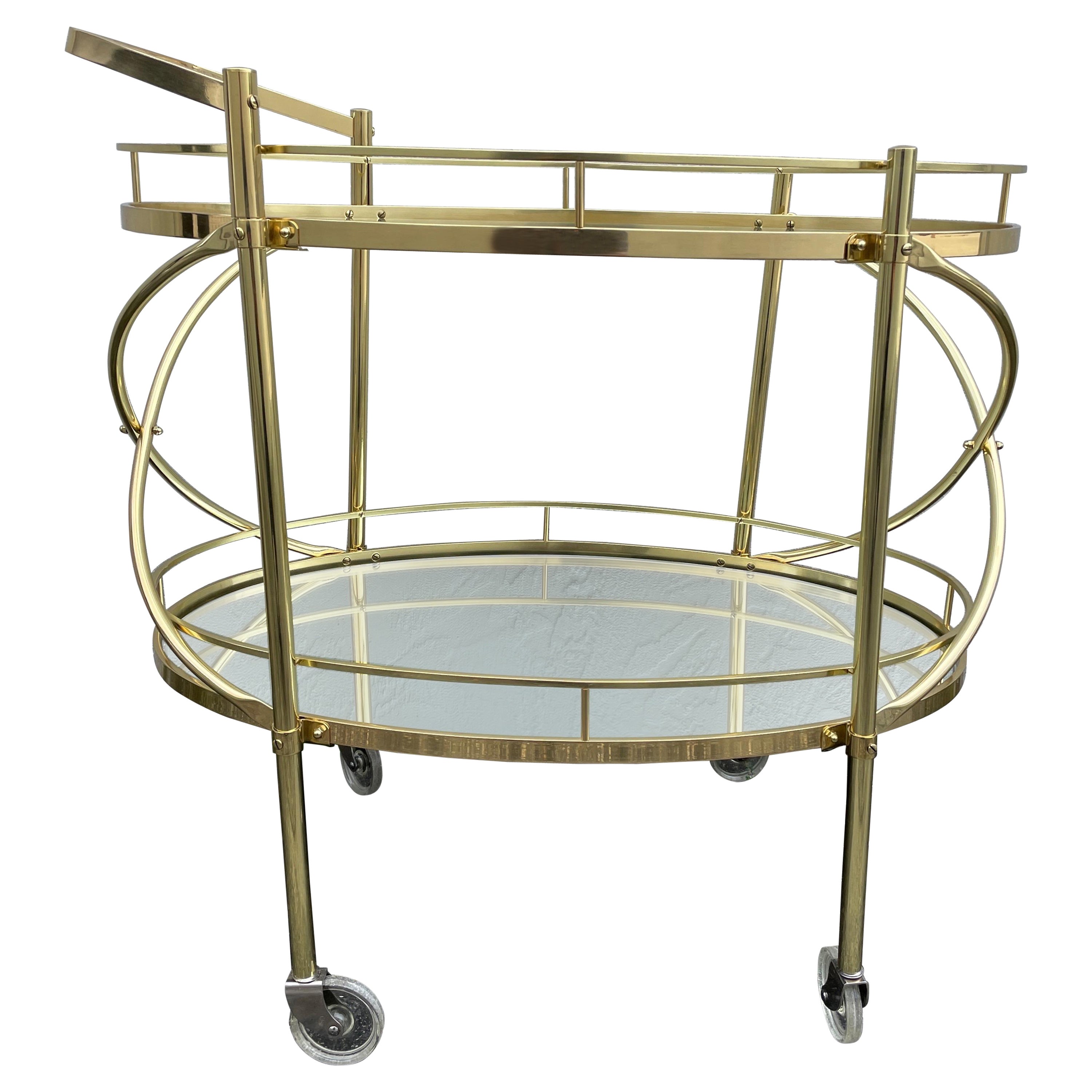 Mid Century Italian Oval Shaped Brass Bar Cart