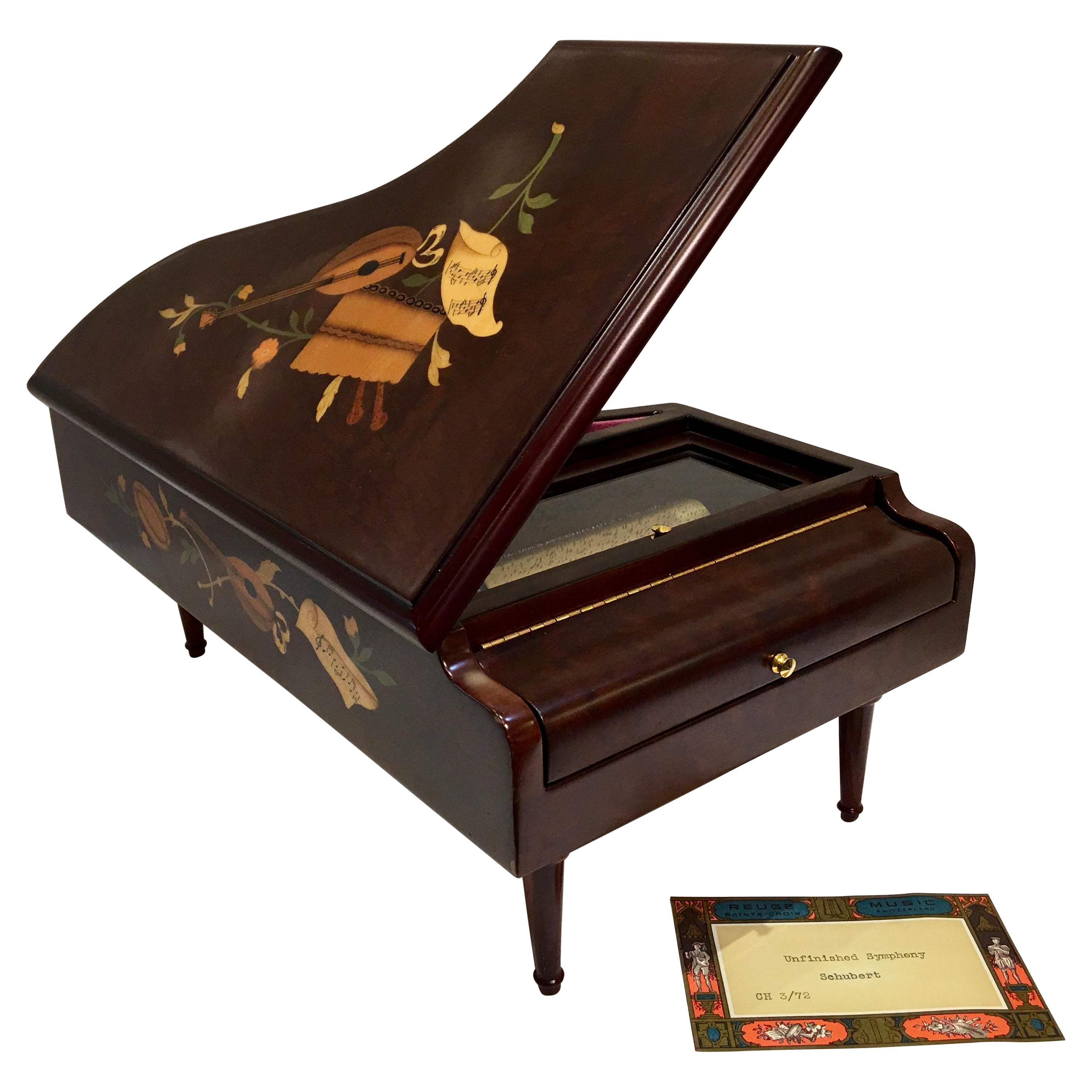 Boîte à musique incrustée Reuge Swiss 3,72 Note Grand Piano de la plus haute qualité, avec 3 chansons