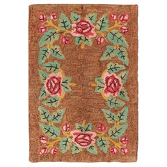 Vintage All-Over American Hooked Rug with Large Flower Design