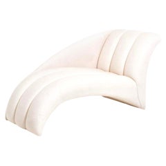 Vintage Directional White Bouclé Channel Tufted Chaise Lounge