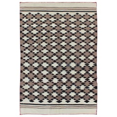 Navajo Blanket in Tribal All over Design Design in Light Brown, Black, and Ivory