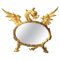 Early 20th Century Hand Carved Gilt Wood Dragon Motif Mirror