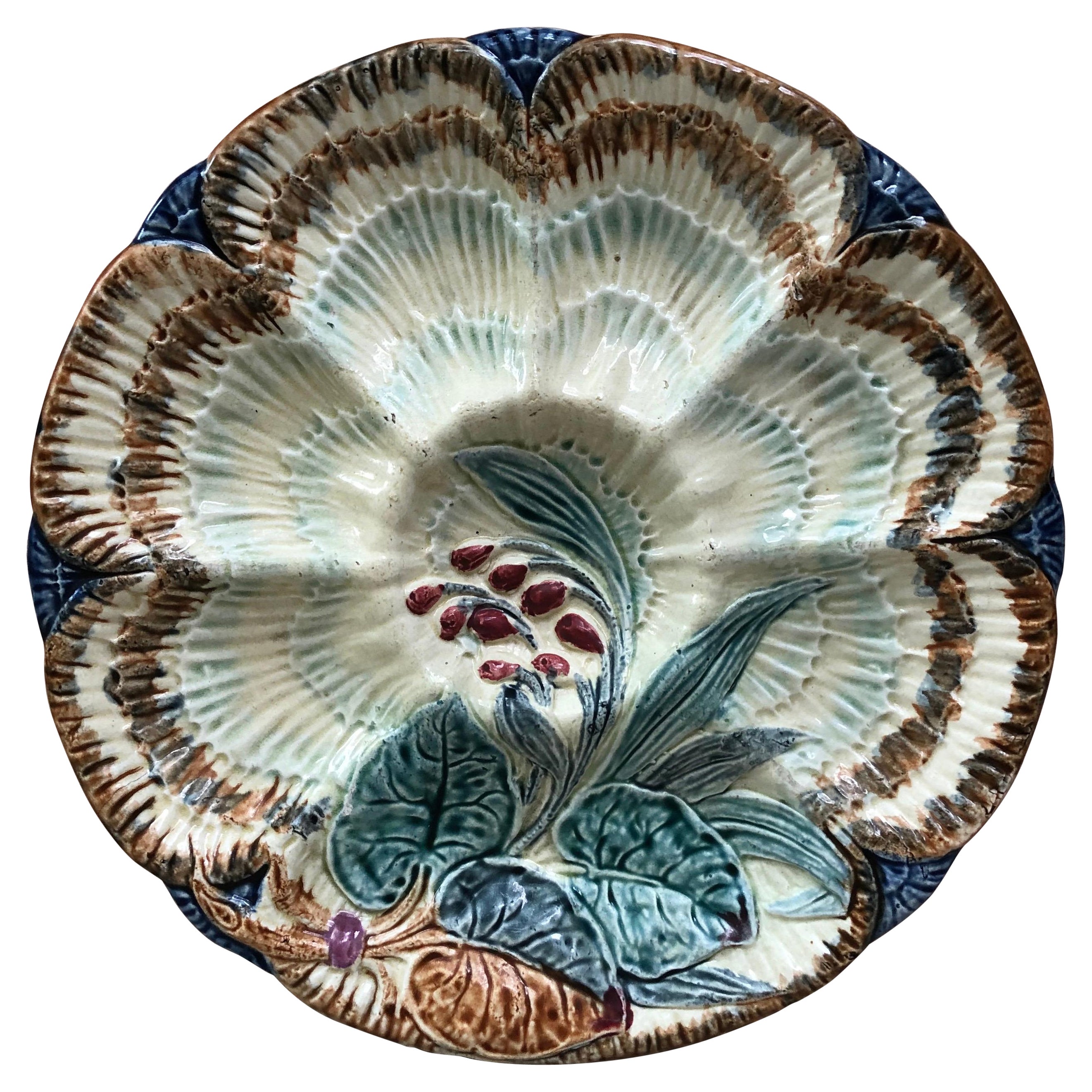 19th Century Majolica Oyster Plate Wasmuel