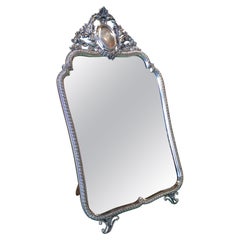1980s Spanish Silver Table Standing Mirror w/ Initials