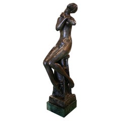 1980s Spanish Woman Bronze Figure w/ Marble Base Signed "Sanguino"