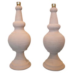 Pair of 1980s Spanish Handcrafted White Ceramic Table Lamps