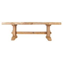 Country French Provincial Bleached Oak Farmhouse Trestle Dining Table