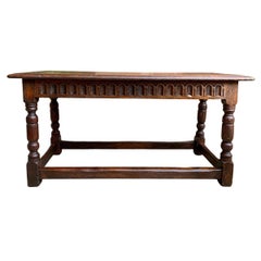 Antique English Carved Oak Pegged Joint Stool Duet Bench Window Seat, c1900