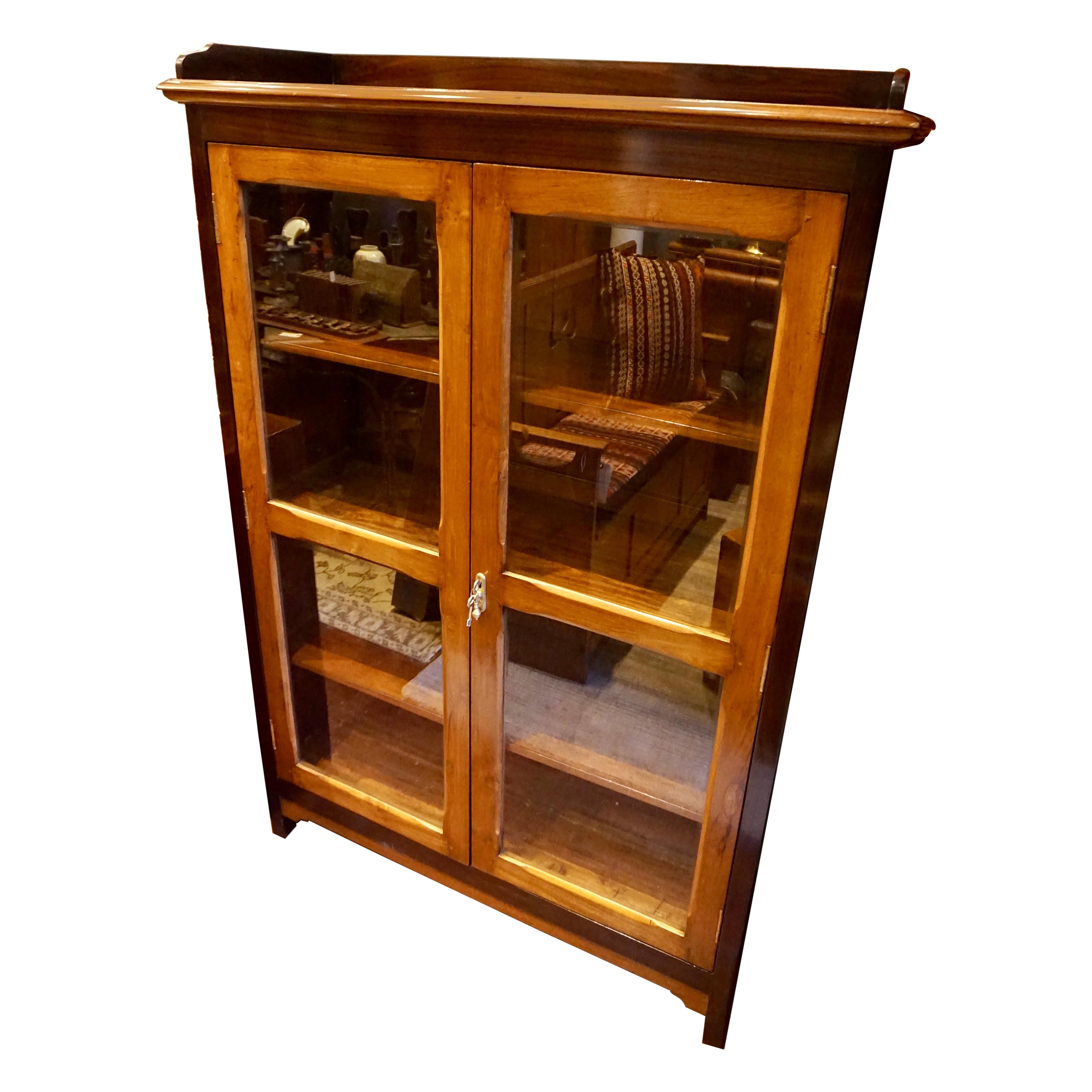 Art Deco Two Tone Solid Teak & Rosewood Showcase Cum Bookcase Cabinet