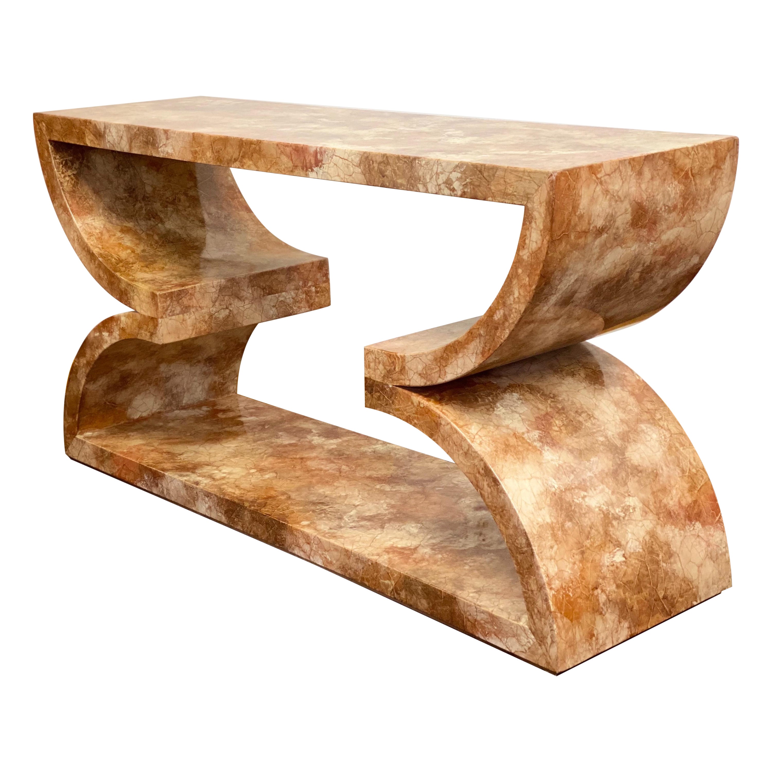 1980s Alessandro for Baker Faux Lacquered Marble Sculptural Console Table 