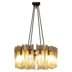 Italian Chandelier Edited by Fontana Arte in Frosted Glass from the 60s E028