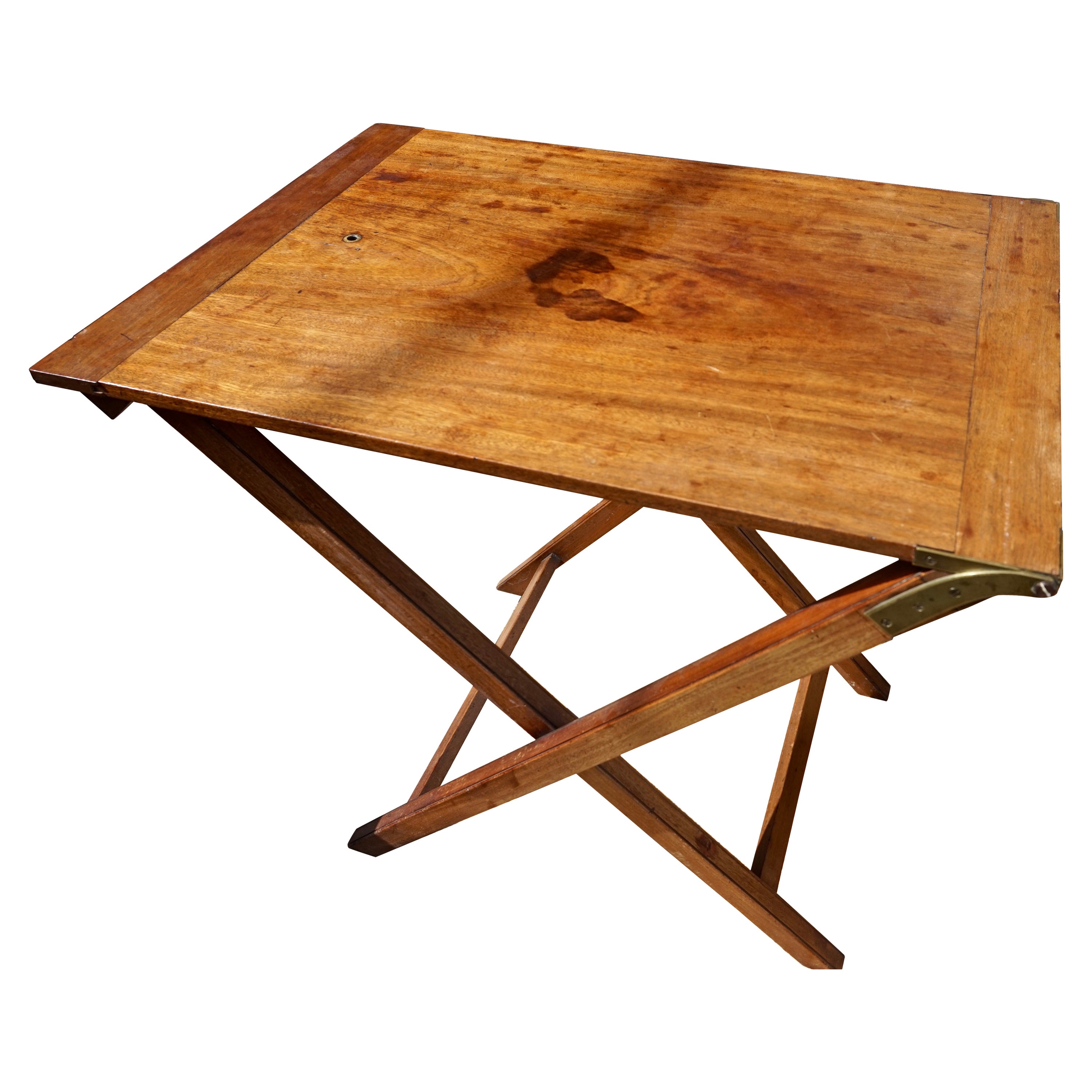 19th Century Original English Mahogany Campaign Folding Table with Brass Work
