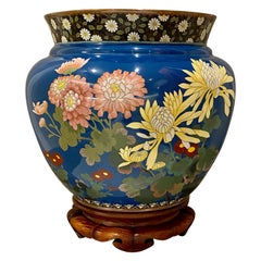 Large Japanese Cloisonne Jardiniere, Decorated with Flowers and Birds