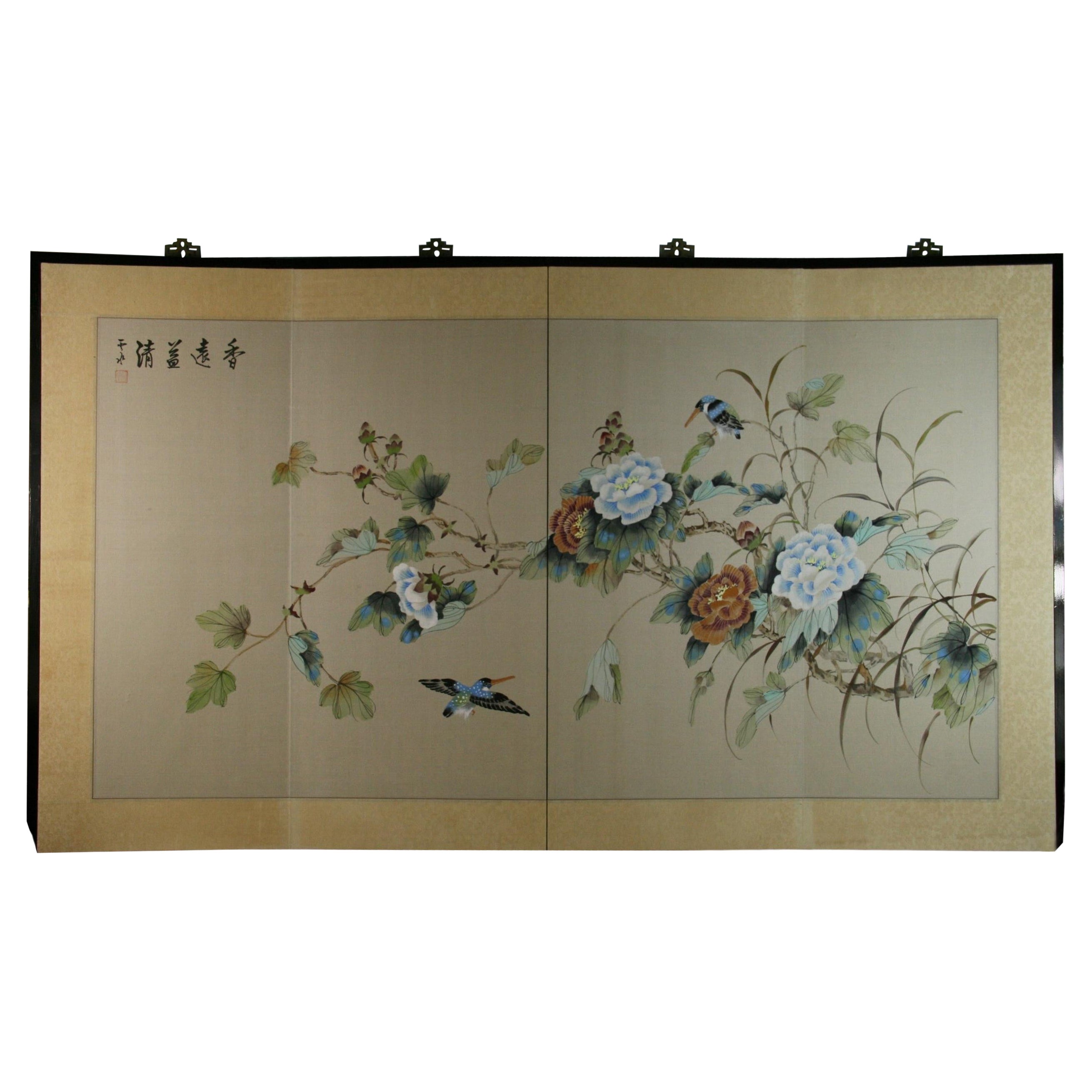 Four Panel Japanese  Screen Birds and Flowers