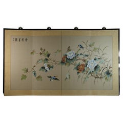 Vintage Four Panel Japanese  Screen Birds and Flowers