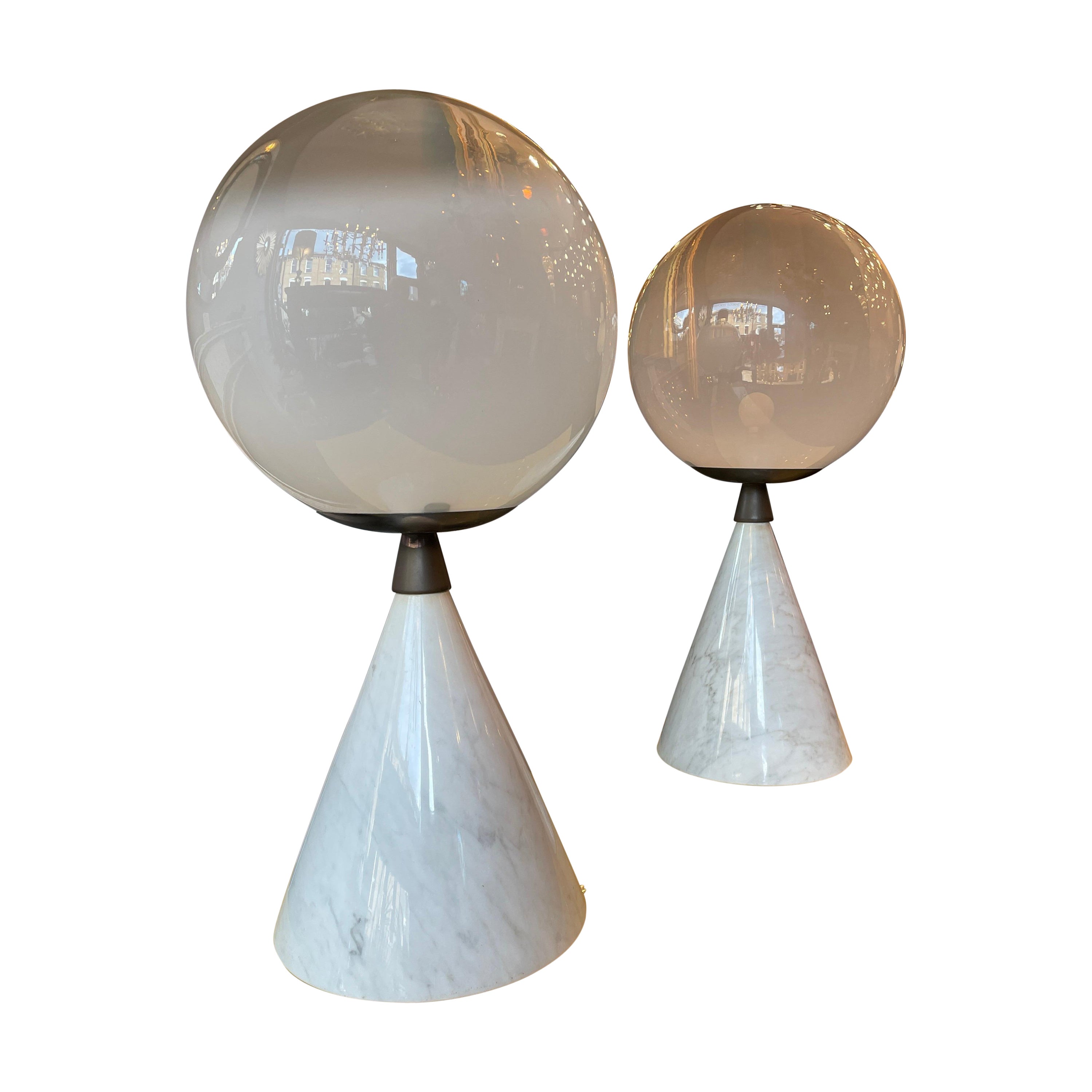 Pair of Large Murano Glass and Italian Marble Table Lamps
