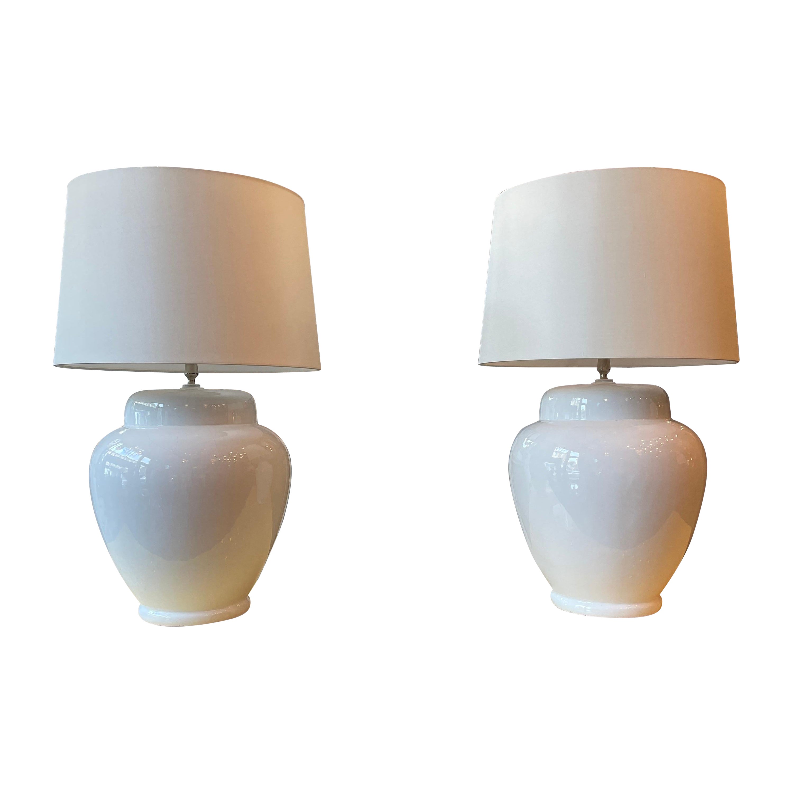 Pair Large White Italian Porcelain Table Lamps