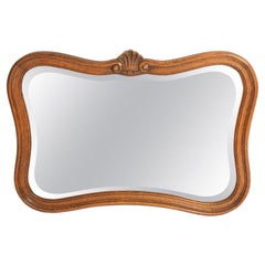 20th-Century Vintage Brown Frame Wood Bed Mirror with Flowers, Italy, 1960s