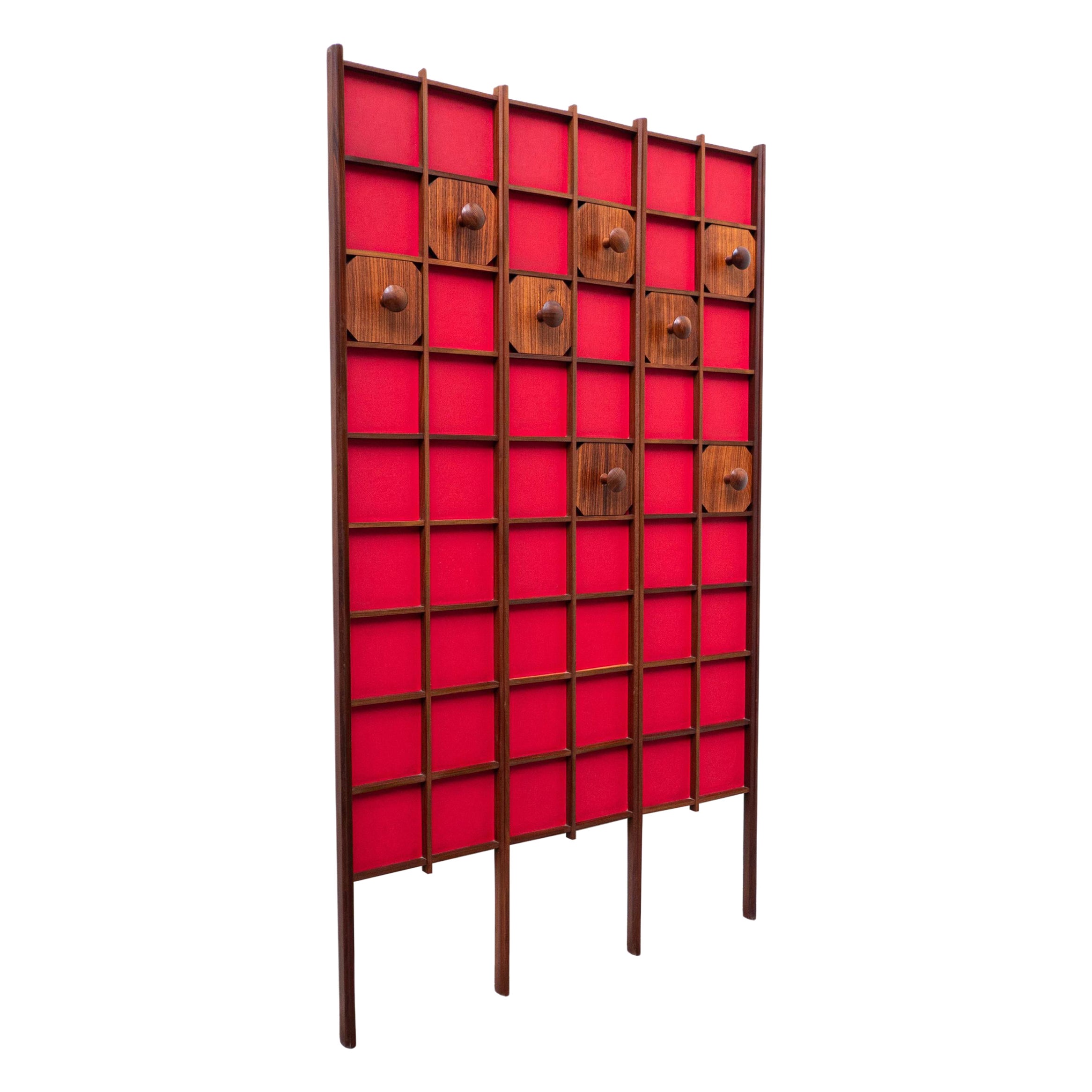 Mid-Century Modern Italian Red Wooden Coat Rack, 1960s
