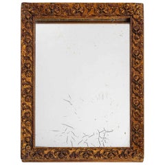 Antique Small Wood and Stucco Mirror