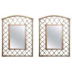 Pair of Modern Spanish Bamboo Handcrafted Square Wall Mirrors