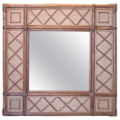 Modern Spanish Bamboo & Wicker Handcrafted Square Wall Mirror