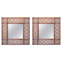 Pair of Modern Spanish Bamboo & Wicker Handcrafted Square Wall Mirrors