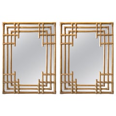 Pair of Modern Spanish Handcrafted Square Bamboo Wall Mirrors