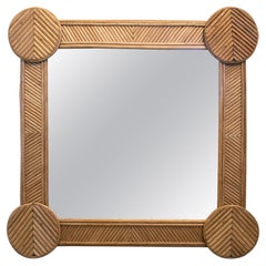 Modern Spanish Handcrafted Bamboo Square Wall Mirror 
