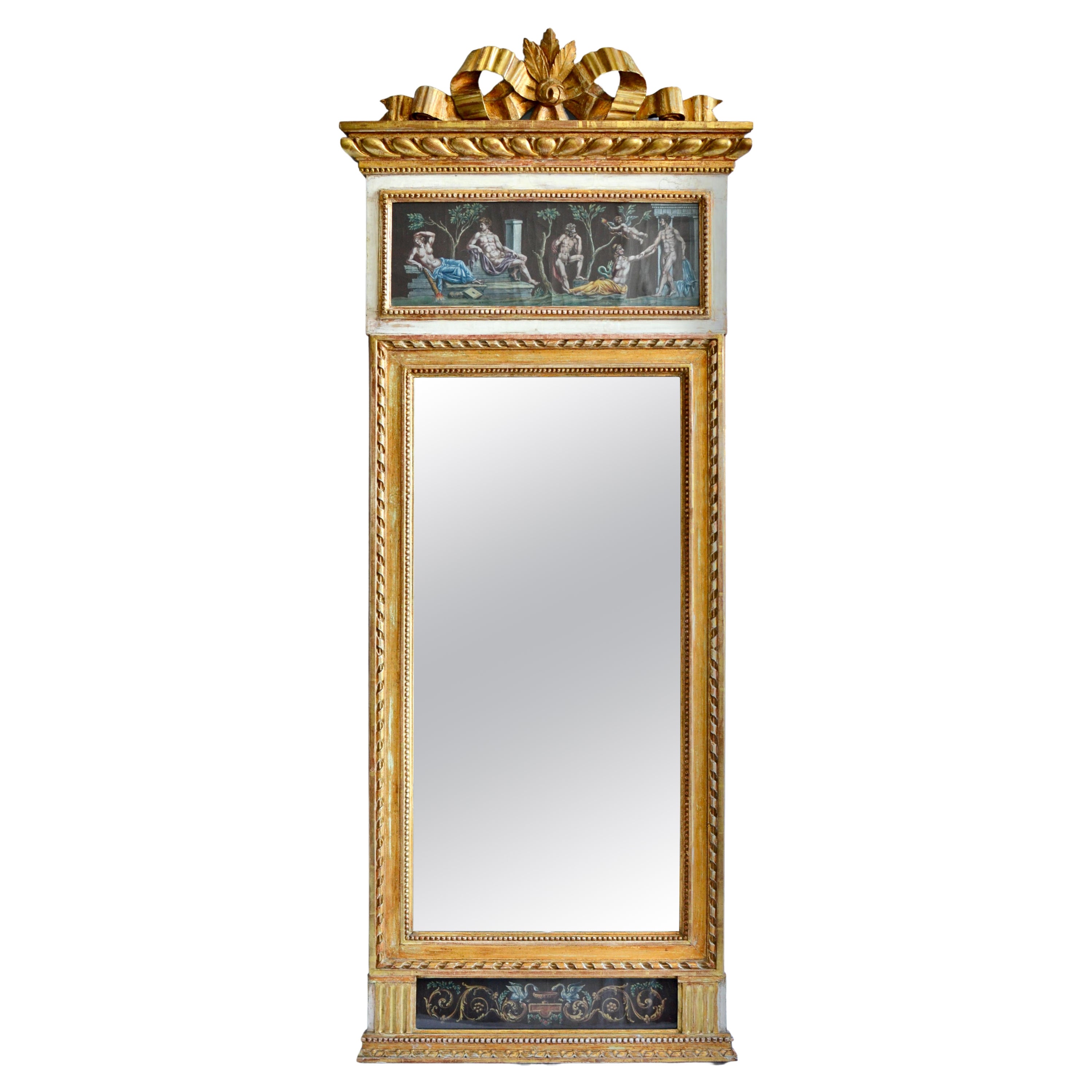 Gustavian 18th Century Giltwood Mirror with Gouaches