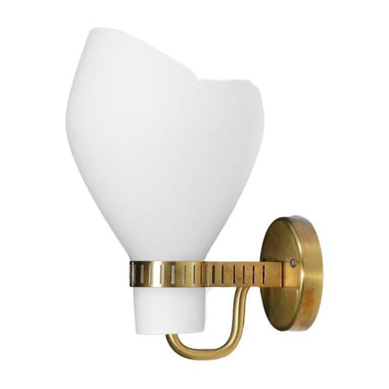 Swedish Wall Lamp from the 60's Brass and Opaline in Style of Paavo Tynell F446 For Sale