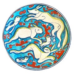 "Frolic of Hound and Hares," Art Deco Wall Charger by Lachenal, Turquoise & Red