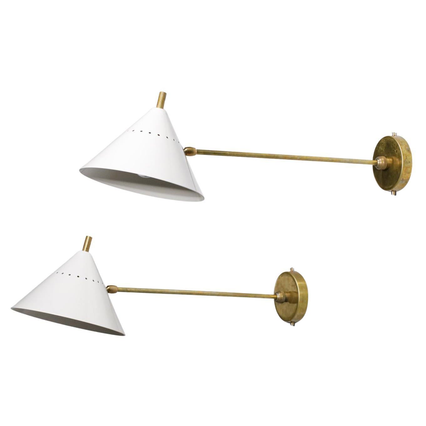 Large Modern Italian Stilnovo Style Sconces in Brass and Lacquered Metal, ML139