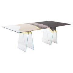 21st Century Table de Milàn Table in Ultra-White Glass and Sand Color Laminates