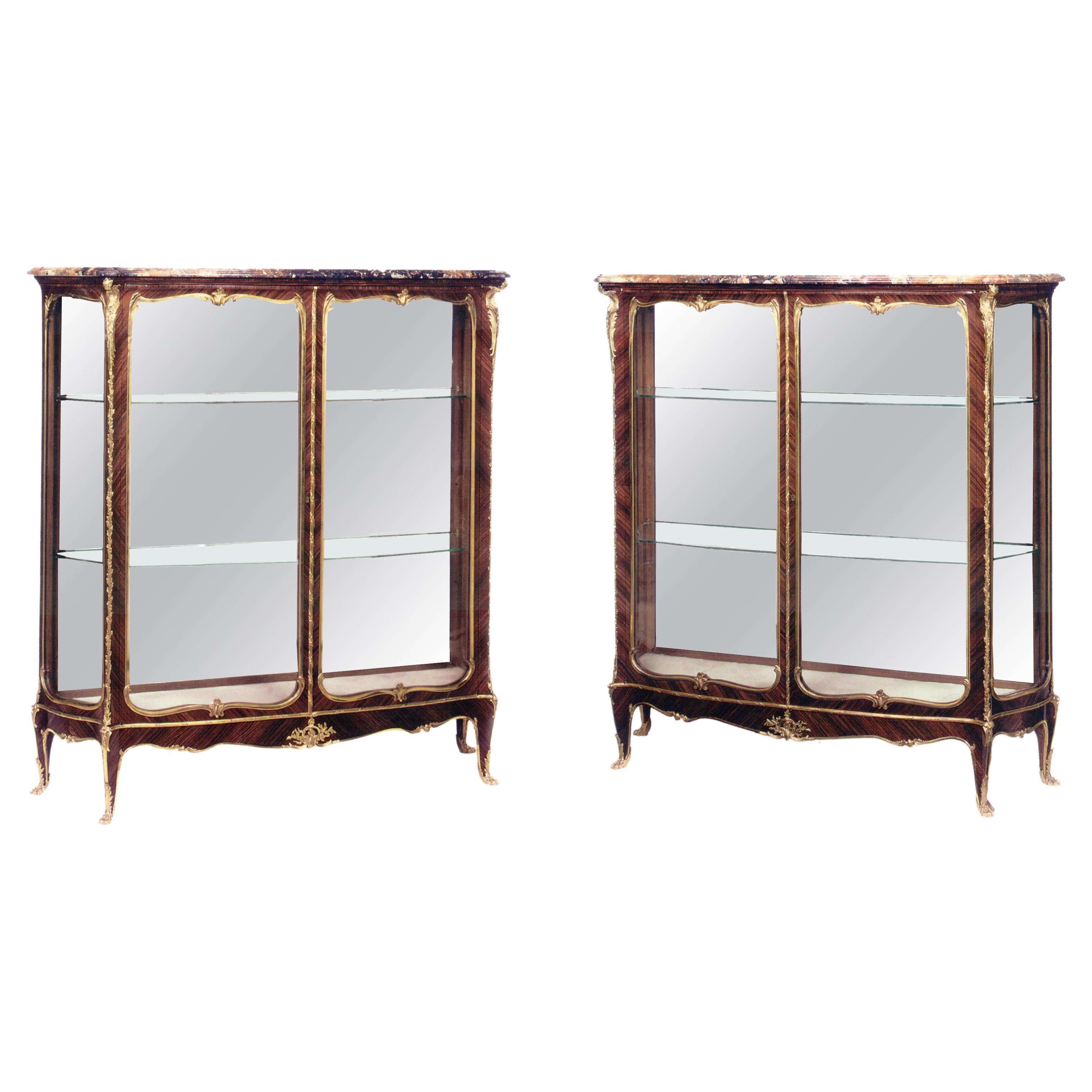 Pair of Louis XV Style Vitrines Attributed to J.-E. Zwiener, France, Circa 1885 For Sale