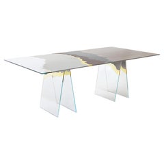 21st Century Table de Milàn Table in Ultra-White Glass and Grey Laminates